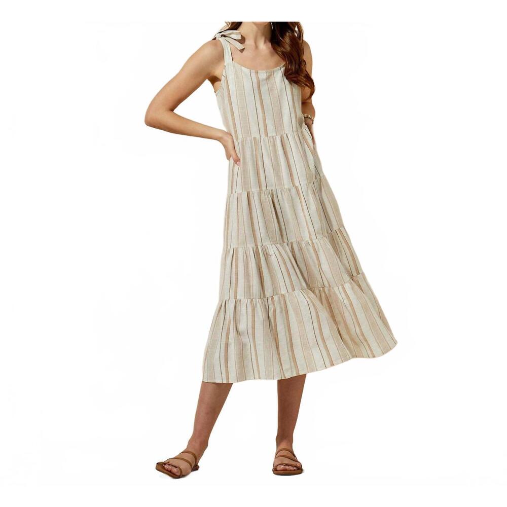NEW GIFTCRAFT stripe tank maxi dress in beige